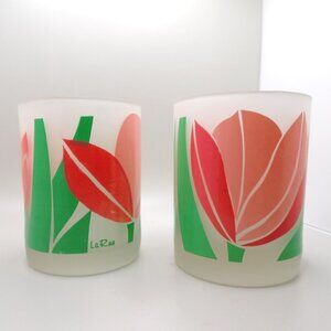 Retro La Rue Tulip Frosted tumbler glasses unique, rare pair